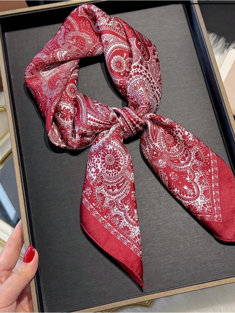 Red Bandana Print Faux Silk Scarf